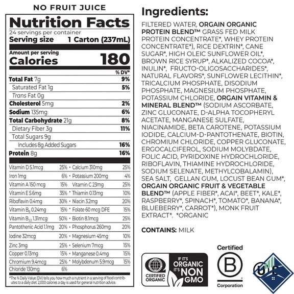 Orgain Organic Kids Nutritional Protein Shake, Chocolate 8.25 Fl Oz (Pack of 12)