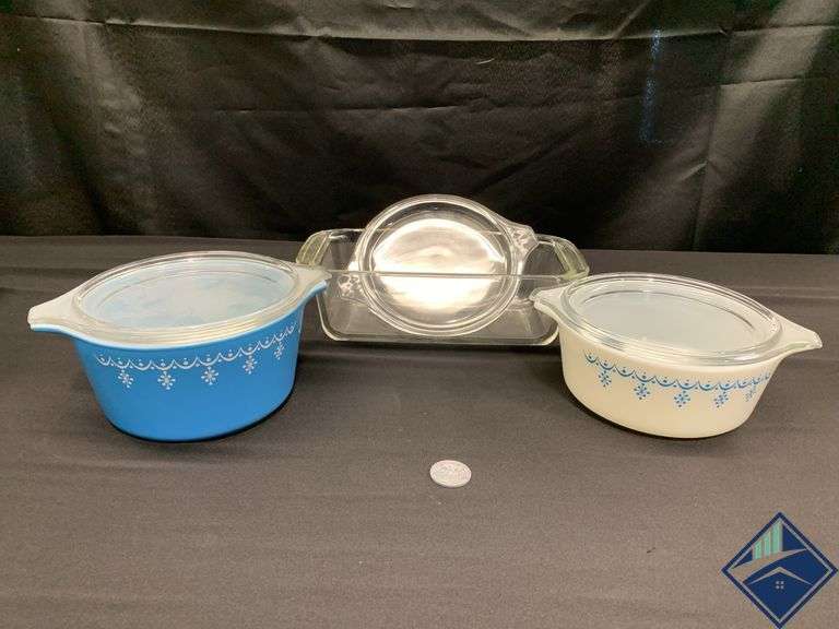 Vintage Pyrex 472 & 473 Blue Garland Ovenware & Loaf Pan