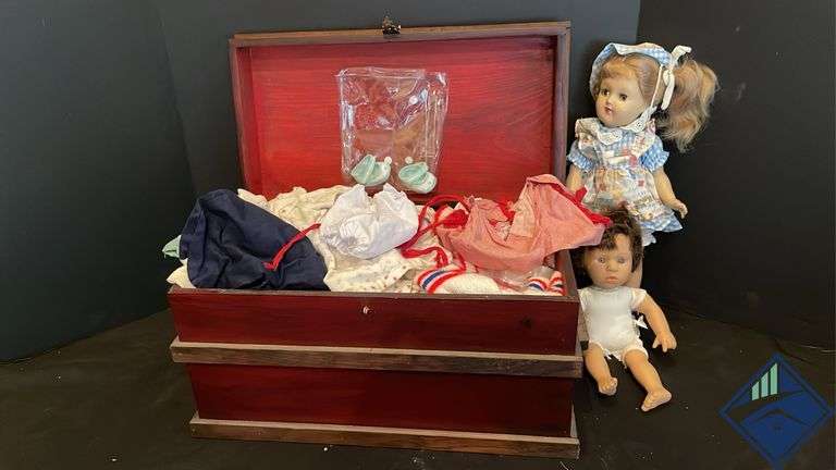 Wooden Chest with Baby Dolls