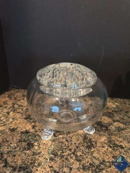 Iridescent Blue Dish & Flower Frog