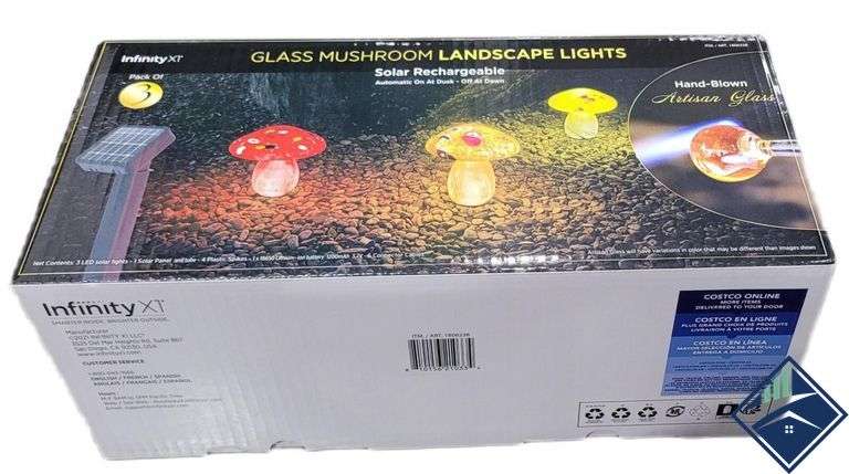 Infinity X1 Solar  Glass Mushroom Landscape Accent Light, Set of 3 Pack - Used