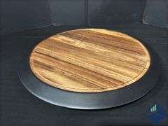 18" Large Lazy Susan Acacia Solid Wood with Chalkboard Edge