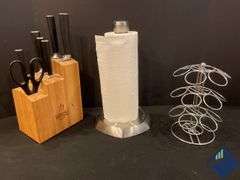 K-Pod Holder, Paper Towel Holder & Ginsu Knives with Block