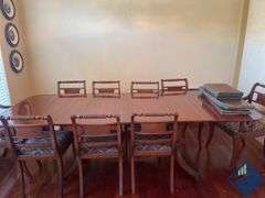 Vintage Cherry Dining Table with 2 Leaves & 7 Chairs