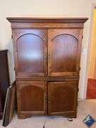 Wooden Computer Desk Armoire with Dell Monitor & Printer