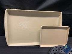 Pampered Chef Stoneware Baking Sheets, Microwave Chip Makers & Square Tray Set