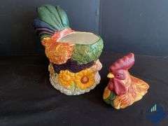 Big Lead Teddy Bear & GLA Rooster Cookie Jars