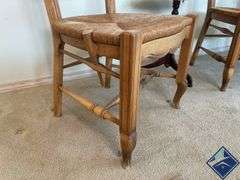 Vintage Ladderback Carved Wooden Chairs & Side Table