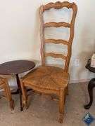 Vintage Ladderback Carved Wooden Chairs & Side Table