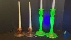 Uranium Glass Candle Holders & Candles