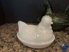 Vintage Glass Hen Candy Bowls