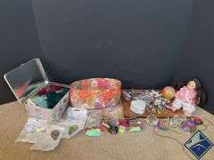 Dress Up Doll, Assortment of Charm Jewelry & Faux Decorative Gems, etc.