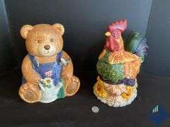 Big Lead Teddy Bear & GLA Rooster Cookie Jars