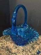 Blue Hobnail Baskets & Vase