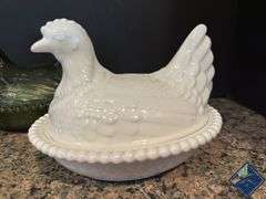 Vintage Glass Hen Candy Bowls
