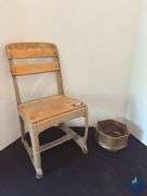 Vintage Envoy Children’s Desk Chair & Metal Bucket