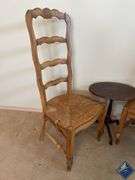 Vintage Ladderback Carved Wooden Chairs & Side Table