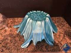 Iridescent Blue Dish & Flower Frog