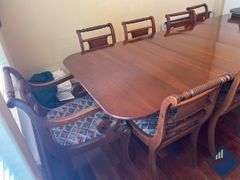 Vintage Cherry Dining Table with 2 Leaves & 7 Chairs