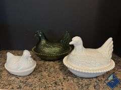 Vintage Glass Hen Candy Bowls