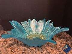 Iridescent Blue Dish & Flower Frog