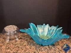 Iridescent Blue Dish & Flower Frog