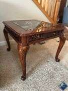 Hand Carved Glass Top End Table