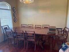 Vintage Cherry Dining Table with 2 Leaves & 7 Chairs