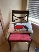 Wooden Chair with Upholstered Seat & Dachshund Christmas Pillow