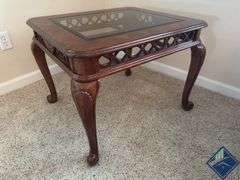 Carved Glass Top End Table