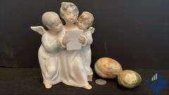 Vintage Lladro Angels Group Figurine & Glass Eggs