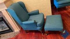 Green Wingback Armchair with Footrest