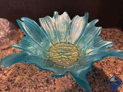 Iridescent Blue Dish & Flower Frog