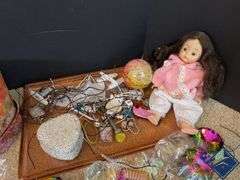 Dress Up Doll, Assortment of Charm Jewelry & Faux Decorative Gems, etc.