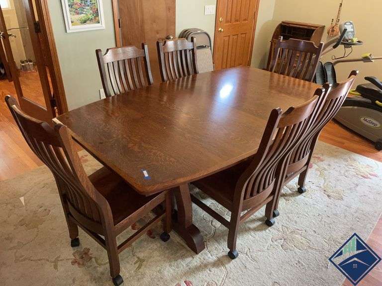 Simply Amish Mission Dining Table with Four 12" Leaves & 6 Chairs