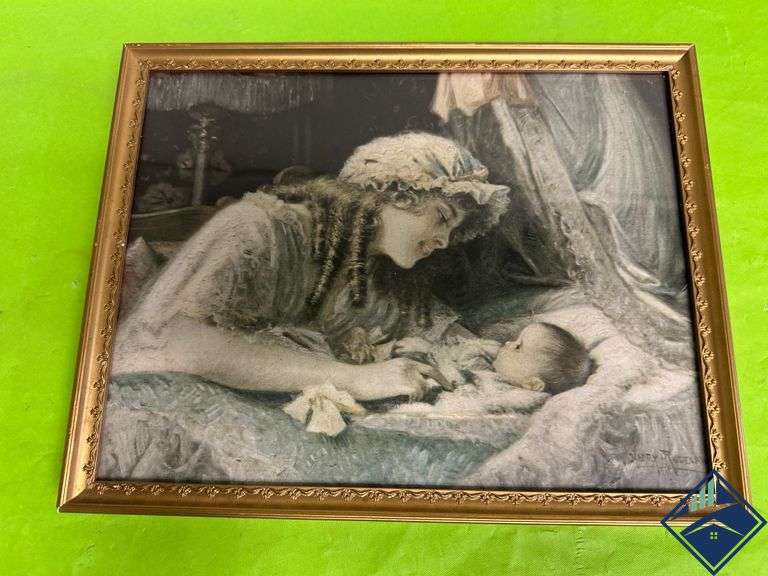 Framed Vintage Picture from the Globe Art Company No. 249 Dated 1916 Signed by Artist Harry Roseland