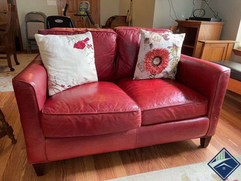 Bradington Young Red Leather Loveseat