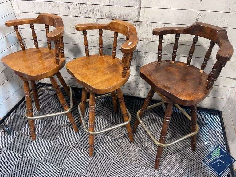 3 Swiveling Wooden Bar Stools