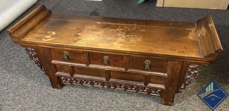 Antique Chinese Kang Three-Drawer with Everted Flanges and Carved Spandrels (Mid-19th Century)