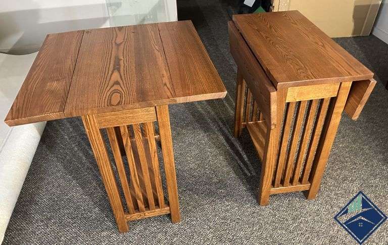 Two Drop Leaf End Tables with Glass Top (Extra)