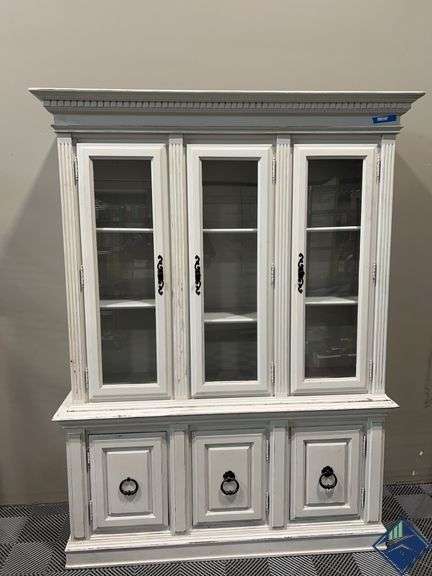 Distressed White China Hutch