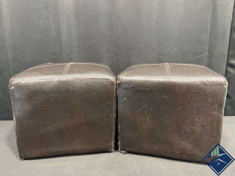 Brown Faux Leather Square Ottomans