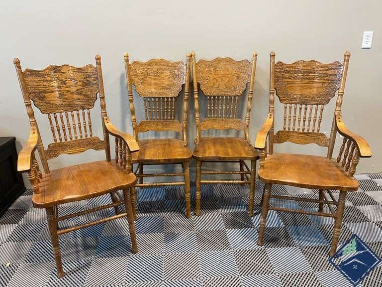 (4) Oak Press Back Dining Chairs