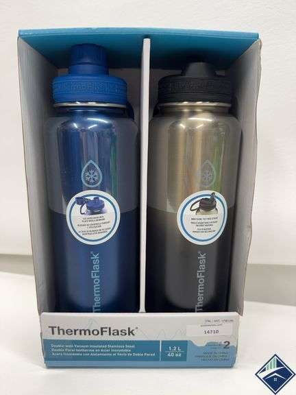 ThermoFlask Stainless Steel Water Bottle  40 Fluid Ounce (2 Pack) (Blue/Silver) - Retail: $ 29.99   