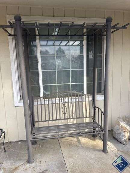 Metal Garden Arbor with Bench and Decorative Details