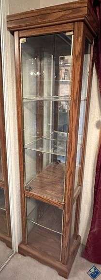 Wood-Framed Glass Display Cabinet with Interior Lighting *upstairs*