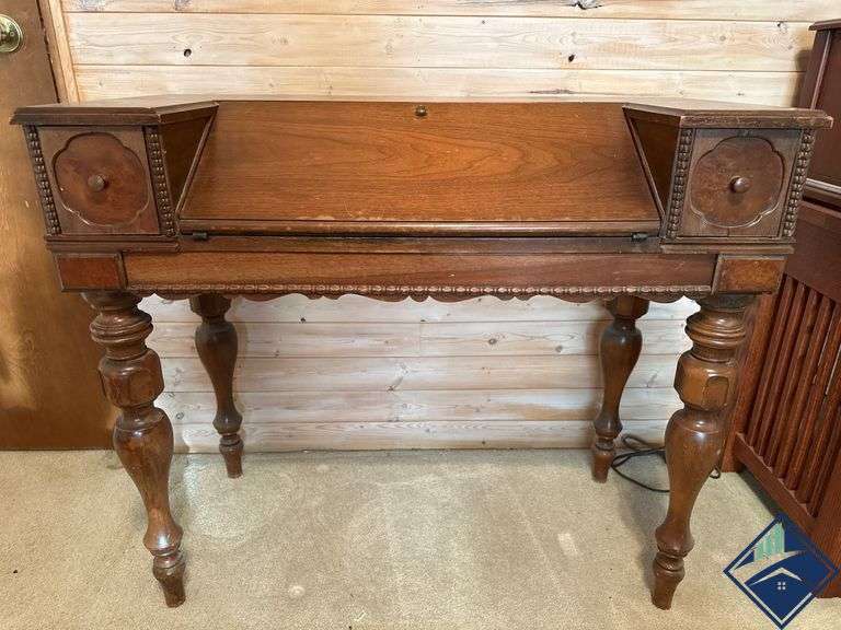 Wooden Drop-Front Desk With Turned Legs *upstairs*