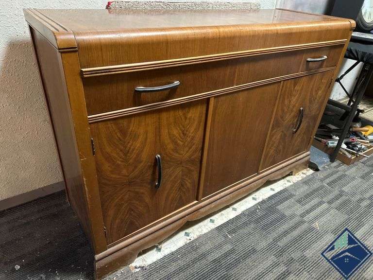 Wood Veneered Waterfall Sideboard Cabinet