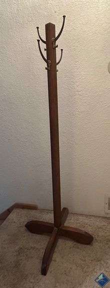 Wooden Freestanding Coat Rack with Metal Hooks