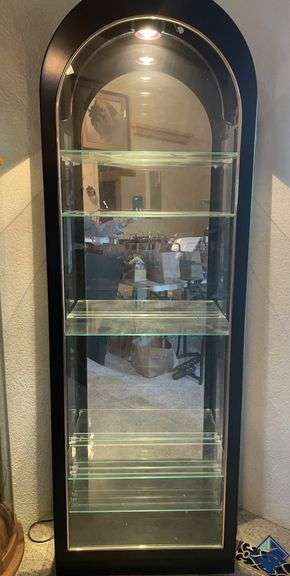 Arched Black Display Cabinet with Built-In Lighting